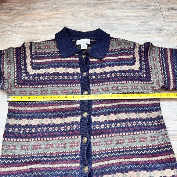 Croft & Barrow Fair Isle Cardigan Eclectic Grandpa Grandma Cottage Navy Button S - Picture 4 of 10